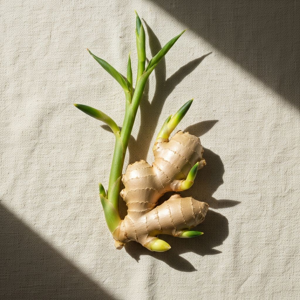 Fresh ginger rhizome with sprouting buds