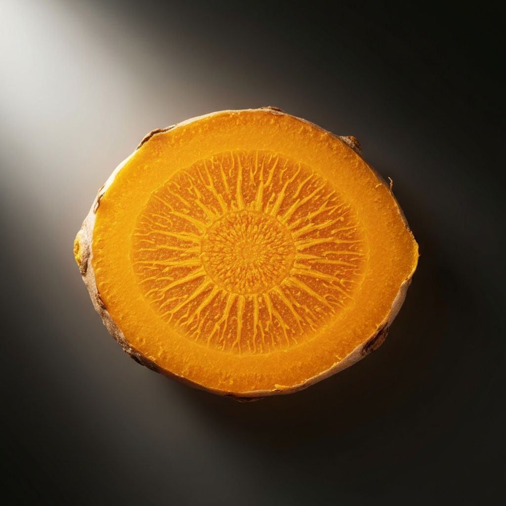 Turmeric root specimen showing fiber structure